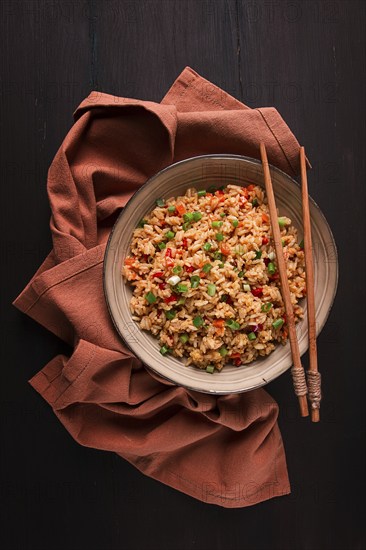 Fried Rice, with vegetables and egg, Chinese cuisine, homemade, no people