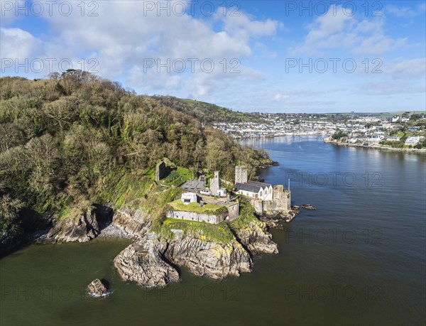 Dartmouth Castle over River Dart from a drone, Dartmouth, Kingswear, Devon, England, United