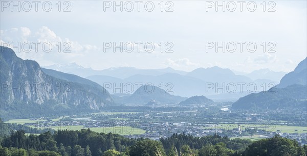 View of the Inn Valley with the town of Kufstein, Tyrol, Austria, Europe