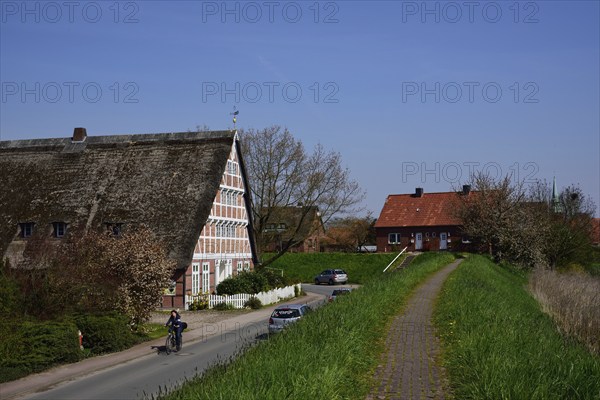 Deutschland, Niedersachsen, Steinkirchen, Bauernhaus mit Holzfachwerk