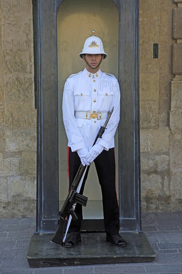 Uniformed soldier on duty outside Grand master's palace, Valletta, Malta, Europe