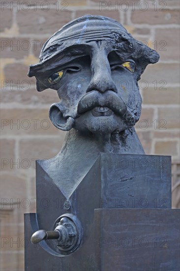 Sculpture Lech and Malsche by Jürgen Goertz, Lech, male figure, head, face, bizarre, abstract,