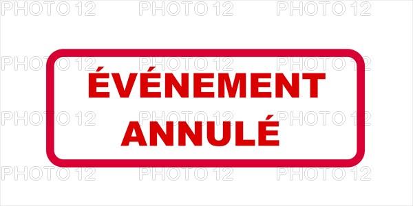 Red sign saying (event) cancelled with empty stadium in the background