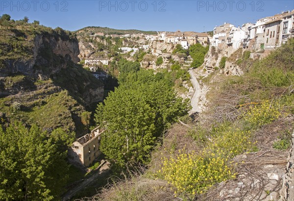 River Tajo limestone gorge cliffs, Alhama de Granada, Spain, Europe