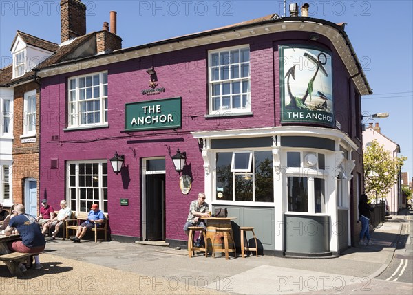 Newly painted The Anchor public house, Woodbridge, Suffolk, England, UK May 2018