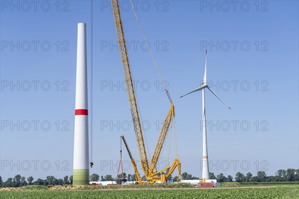 Repowering, dismantled Enercon E-58 wind turbine in a wind farm near Issum, 9 older wind turbines