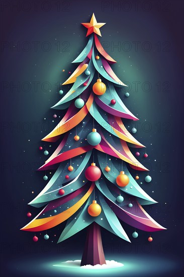 Abstract Christmas tree illustration with vibrant colors and geometric shapes, AI generated