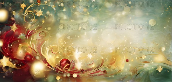 Abstract wallpaper illustration of Christmas symbols for gift cards, swirling shapes and lines, in
