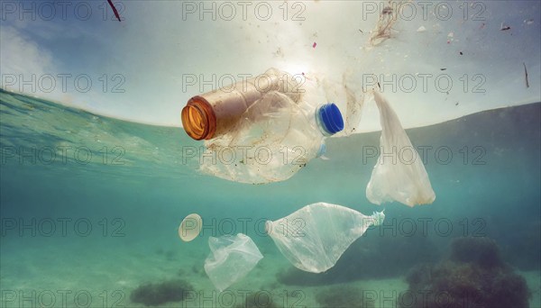 Symbolism, waste problem, plastic waste floating on the sea, AI-generated, AI-generated, AI