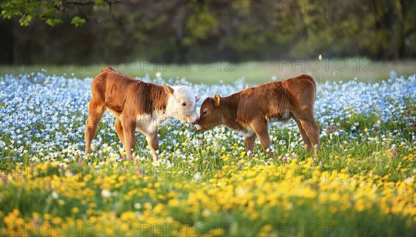 AI generated, Two calves on pasture, Cow, Studio, AI generated