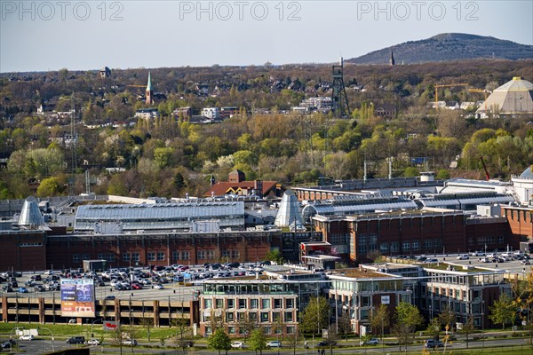 The Westfield Centro shopping centre, Neue Mitte, behind the Olga Park with the headframe of the