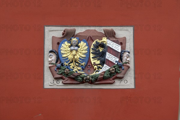 Coat of arms on Betzenstein Castle from 1670, Betzenstein, Upper Franconia, Bavaria, Germany,