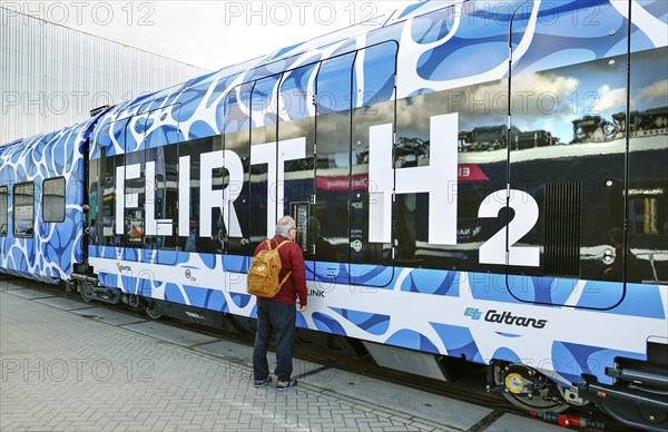 Flirt H2 hydrogen train at the InnoTrans trade fair. The FLIRT H2 train from Stadler consists of
