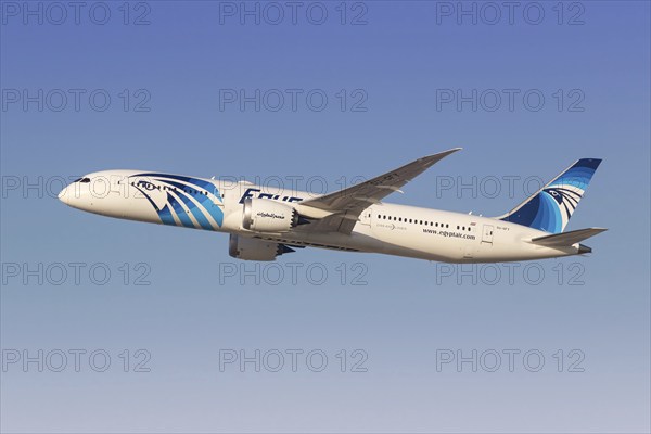 A Boeing 787-9 Dreamliner aircraft of Egyptair with the registration SU-GFY at the airport in