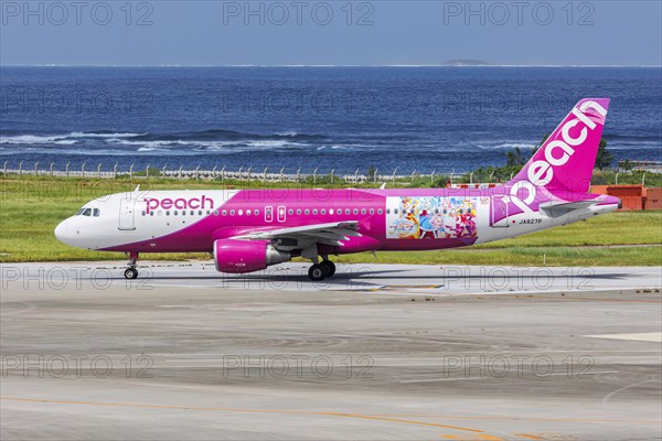 A Peach Airbus A320 aircraft with the registration JA827P in the Soaring Sky Pretty Cure special