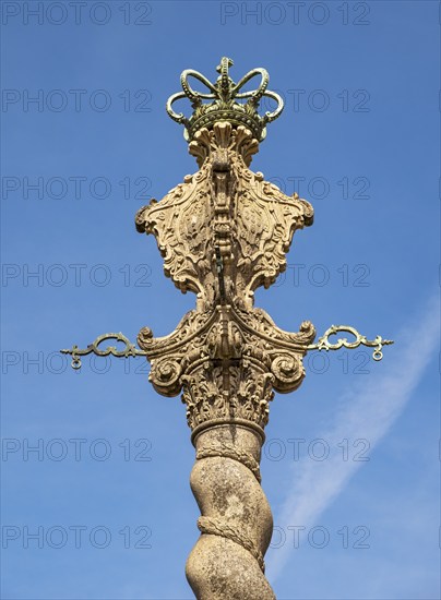 Close-up of Pillory of Porto column, Pelourinho do Porto, beside the Porto Cathedral, Sé do Porto,