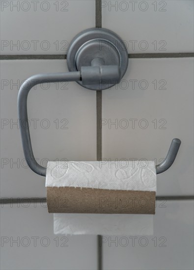 Last sheet of toilet paper on a toilet roll