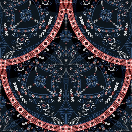 Seamless Latvian embroidery circular pattern, vector template for your design