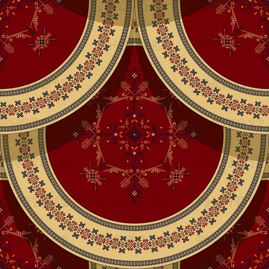 Seamless Latvian embroidery circular pattern, vector template for your design