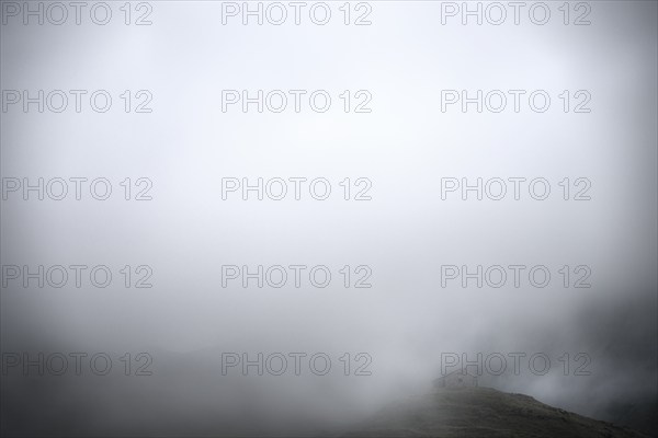 Old mountain hut in the fog, Tschagguns, Rätikon, Montafon, Vorarlberg, Austria, Europe