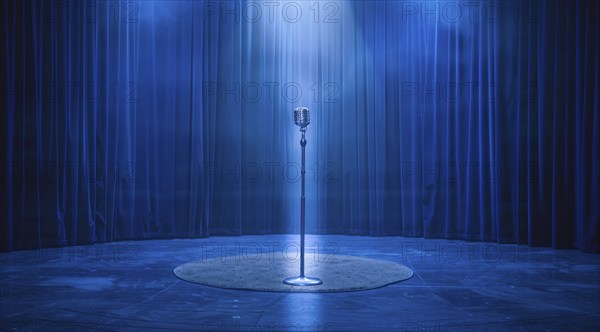Microphone retro style, entertainment or rock concert. Concept of unique and lonely voice, AI
