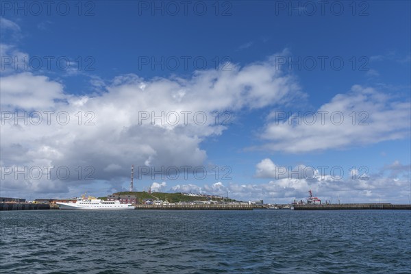 View from south-east to harbour facilities, Unterland and Oberland, offshore island Helgoland,