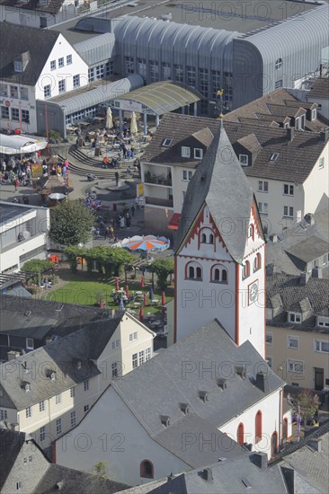 View from Nassau Castle to St. John's Church with Pontchateau Square, view downwards, city centre,