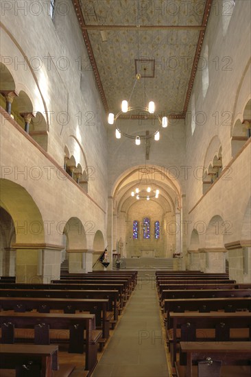 Interior view of the Romanesque Basilica of St Lubentius, Dietkirchen, Limburg, Hesse, Germany,