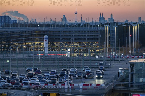 Cologne-Bonn Airport car park, Cologne city centre skyline, Cologne Cathedral, North