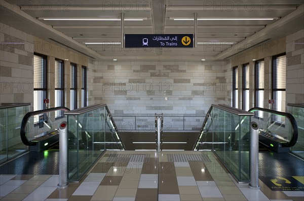 Interior, escalator, to the trains, Al Ras Station, Dubai Metro, RTA, Dubai Creek, traffic, Dubai,