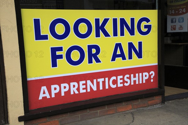 Advertising poster Nova training apprenticeships advice shop, East Dereham, Norfolk, England, UK