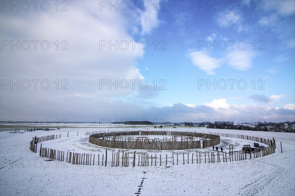 Pömmelte ring sanctuary in winter, prehistoric circular ditch complex, Pömmelte, Saxony-Anhalt,