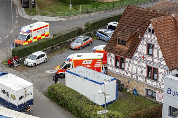 Ambulance, German Red Cross, paramedic, emergency doctor on standby at the Kalter Markt public