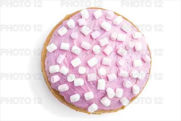 Homemade glazed and decorated pink easter pie isolated on a white background. top view, flat lay,