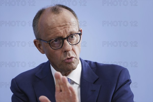 Friedrich Merz, CDU party chairman, at the Federal Press Conference on the consequences of Solingen