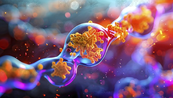 Three dimensional render of cholesterol in blood stream, AI generated