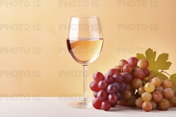 Glass of rose wine with grapes. AI generated