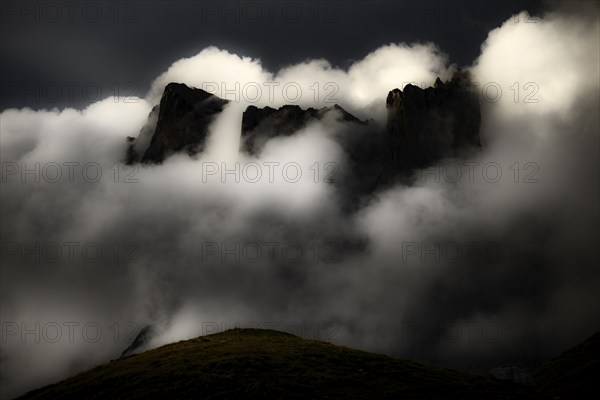 Montafon mountains with dramatic cloudy sky, Tschagguns, Rätikon, Montafon, Vorarlberg, Austria,