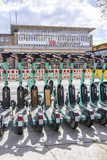 Parking space for e-scooters at the main railway station, provider Tier, in e-scooter sharing with
