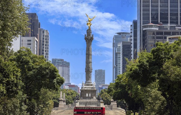 Mexico City tourist attraction Angel of Independence column near financial center and El Zocalo.