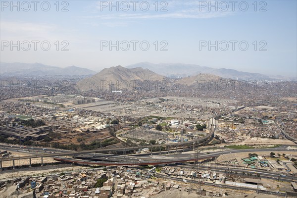 City view Lima, in front the central cemetery Cementerio Matias Maestro, Lima, Peru, South America