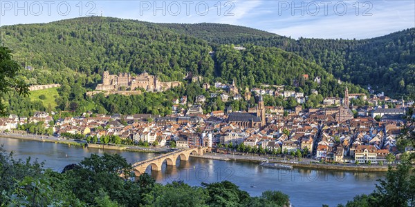 View of Castle River Neckar and Old Bridge Panorama in Heidelberg, Germany, Europe