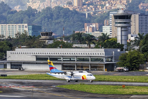 A SATENA ATR 42-600 aircraft with the registration HK-5130 at Enrique Olaya Herrera Airport in