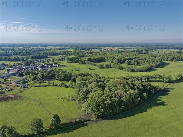 Aerial view of the agricultural and meadow landscape near Dannefeld in the UNESCO Drömling