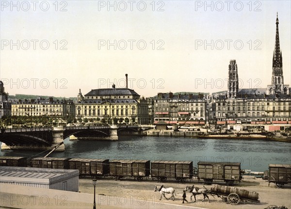 The Boieldieu Bridge in St Sever, Rouen, Normandy, France, ca 1890, Historical, digitally restored