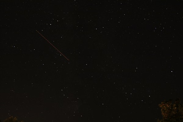 Starry sky, stars, shooting star, Perseids meteor, Lüneburg, Lower Saxony, Germany, 13 August 2024,
