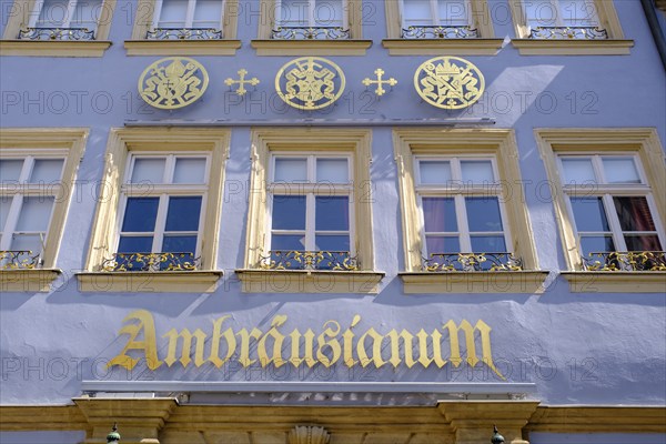 Facade of the Ambräusianum pub, Dominikanerstraße, Bamberg, Upper Franconia, Bavaria, Germany,