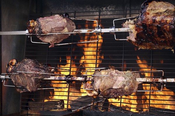 Suckling pig leg on the spit