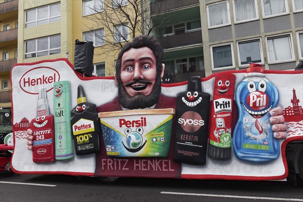 Company founder Fritz Henkel presents Henkel Group products, Persil, Pattex, Pritt, Pril, Syoss,