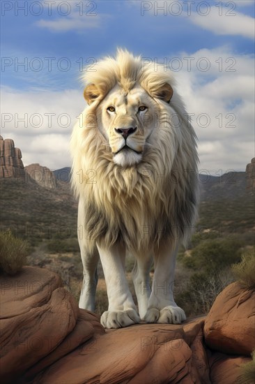 Male Lion in the desert, Africa, AI generated